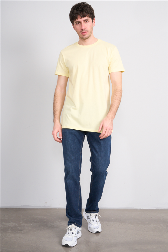 Çetinkaya Mentality 2772 Bisiklet Yaka Slimfit Basic T-shirt Uçuk Sarı