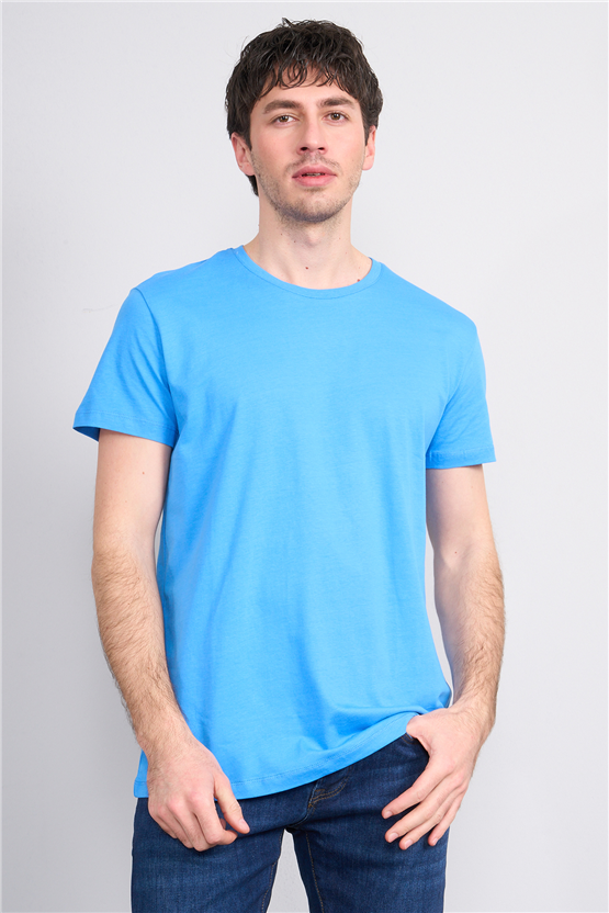 Çetinkaya Mentality 2772 Bisiklet Yaka Slimfit Basic T-shirt Koyu Mavi