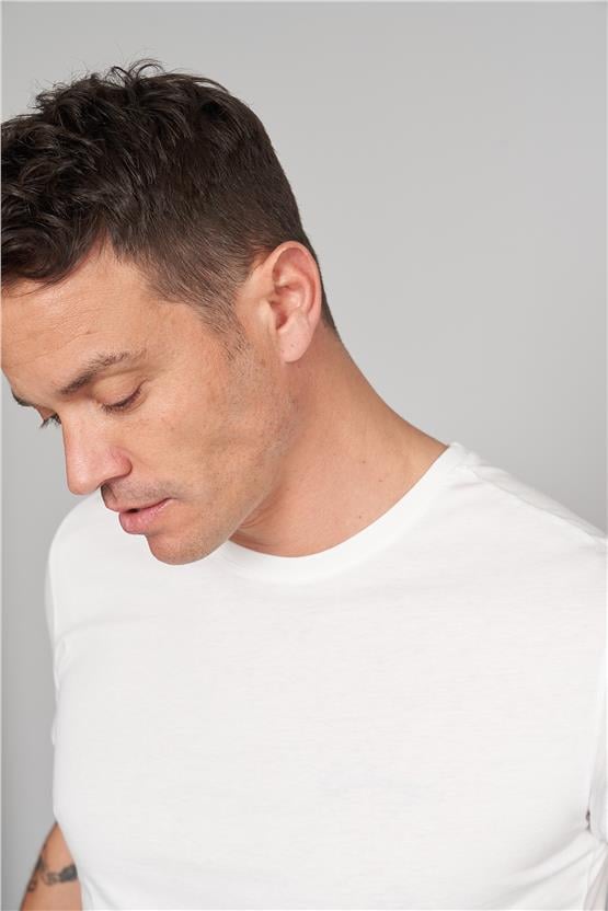 Çetinkaya Mentality 2772 Bisiklet Yaka Penye Slim Fit Krem T-shırt