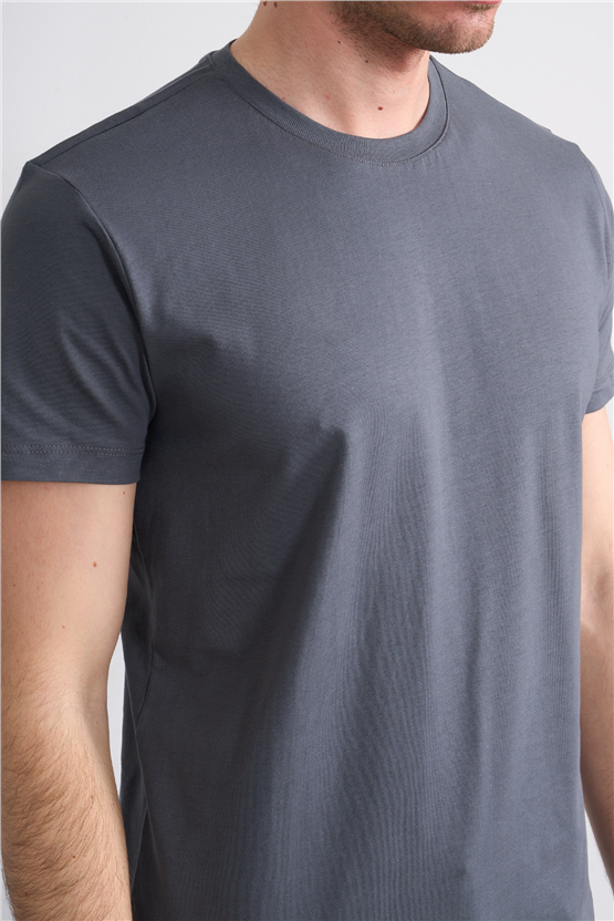 Çetinkaya Mentality 2772 Bisiklet Yaka Slimfit Basic T-shirt Düz Koyu Gri