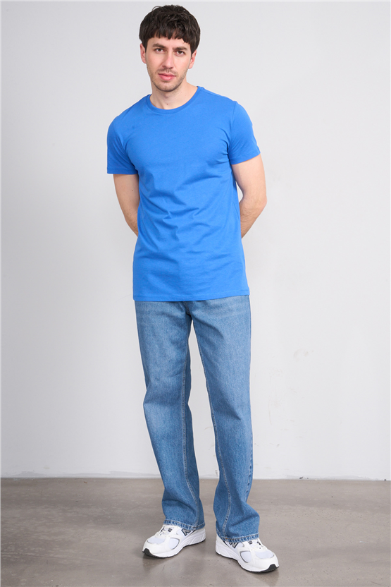 Çetinkaya Mentality 2772 Bisiklet Yaka Slimfit Basic T-shirt Cobalt