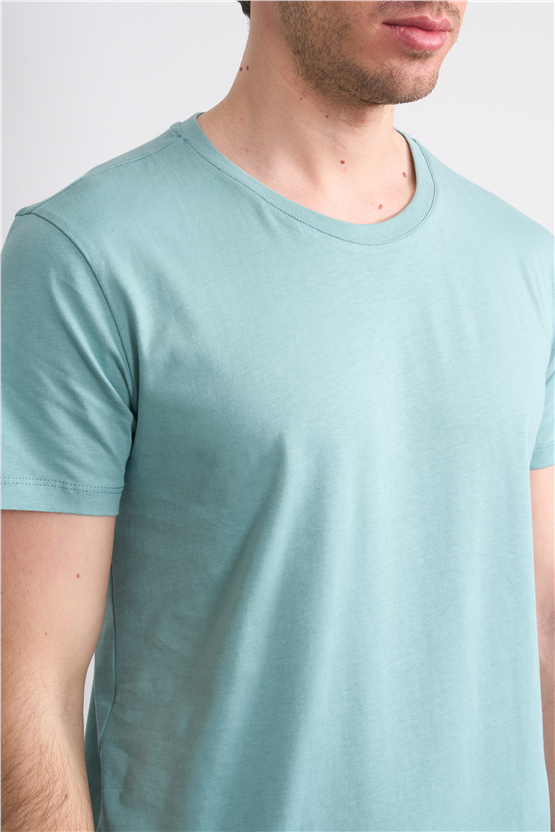 Çetinkaya Mentality 2772 Bisiklet Yaka Slimfit Basic T-shirt Açık Petrol
