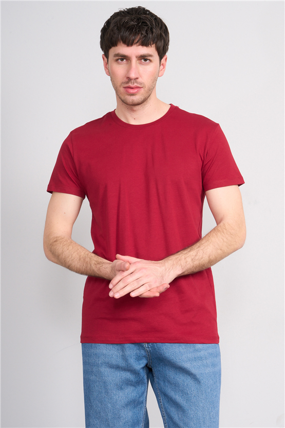 Çetinkaya Mentality 2772 Bisiklet Yaka Slimfit Basic T-shirt Bordo