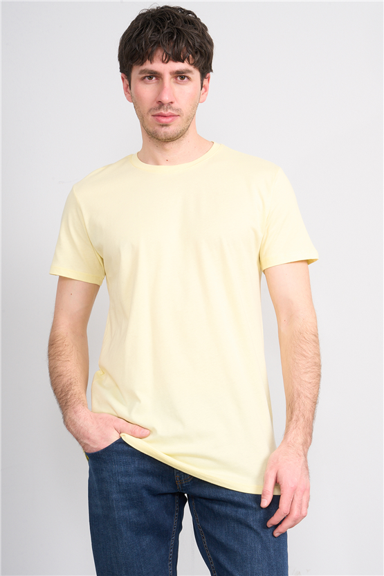 Çetinkaya Mentality 2772 Bisiklet Yaka Slimfit Basic T-shirt Uçuk Sarı