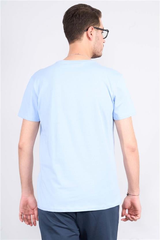 Çetinkaya Mentality 2772  Bisiklet Yaka Basic T-Shirt Açık Mavi