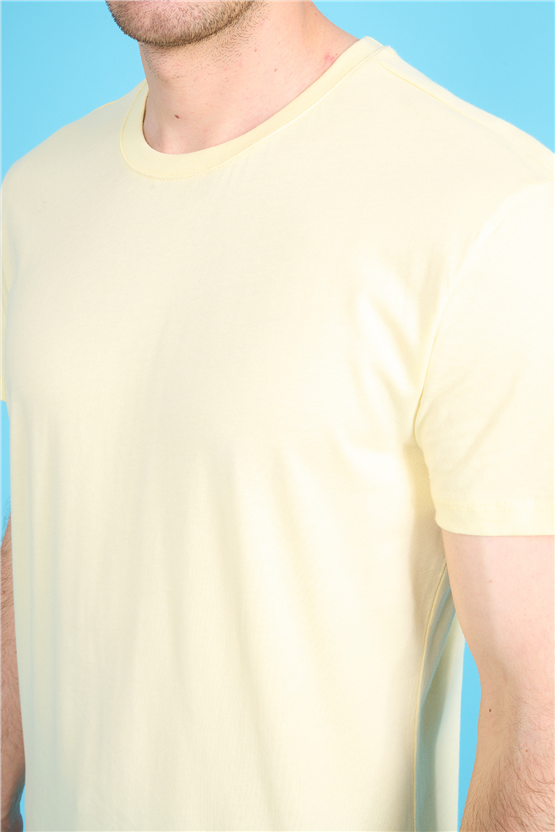 Çetinkaya Mentality 2772 Bisiklet Yaka Slimfit Basic T-shirt Uçuk Sarı