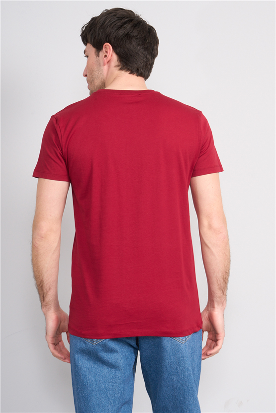 Çetinkaya Mentality 2772 Bisiklet Yaka Slimfit Basic T-shirt Bordo