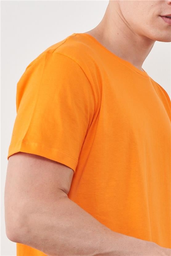 Çetinkaya Mentality 2772 Bisiklet Yaka Penye Slim Fit Orange T-shırt