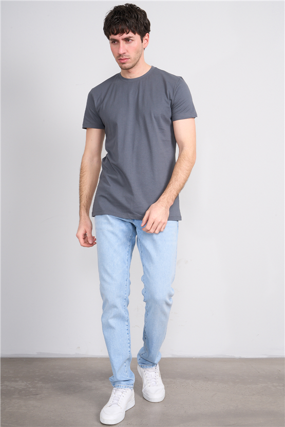 Çetinkaya Mentality 2772 Bisiklet Yaka Slimfit Basic T-shirt Düz Koyu Gri