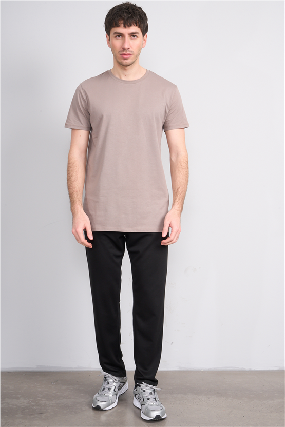 Çetinkaya Mentality 2772 Bisiklet Yaka Slimfit Basic T-shirt Koyu Vizon