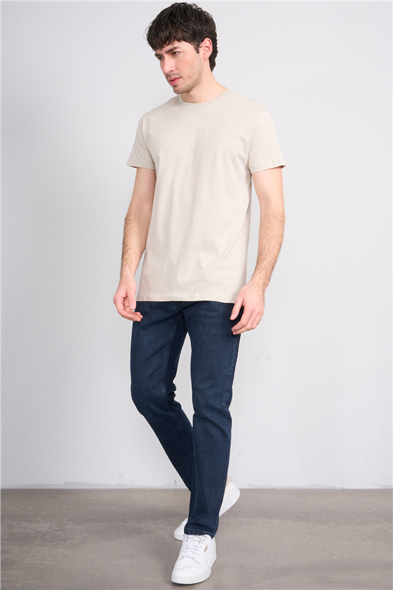 Çetinkaya Mentality 2772 Bisiklet Yaka Slimfit Basic T-shirt Vizon