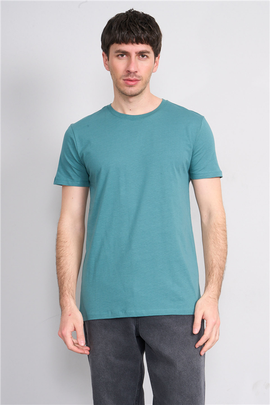 Çetinkaya Mentality 2772 Bisiklet Yaka Slimfit Basic T-shirt Petrol