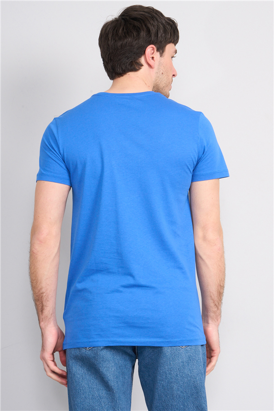 Çetinkaya Mentality 2772 Bisiklet Yaka Slimfit Basic T-shirt Cobalt