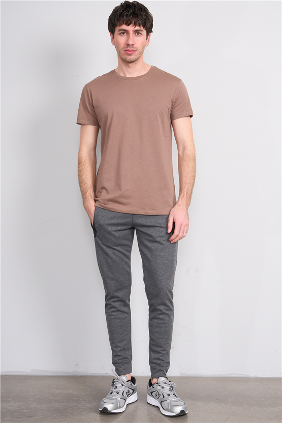Çetinkaya Mentality 2772 Bisiklet Yaka Slimfit Basic T-shirt Kakao