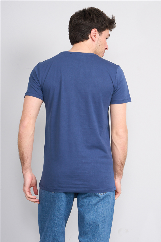 Çetinkaya Mentality 2772 Bisiklet Yaka Slimfit Basic T-shirt İndigo