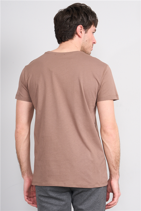 Çetinkaya Mentality 2772 Bisiklet Yaka Slimfit Basic T-shirt Kakao