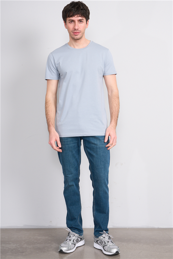 Çetinkaya Mentality 2772 Bisiklet Yaka Slimfit Basic T-shirt Düz Açık Gri
