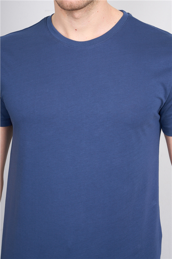 Çetinkaya Mentality 2772 Bisiklet Yaka Slimfit Basic T-shirt İndigo