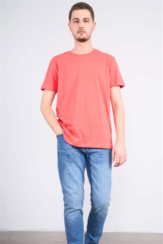 Çetinkaya Mentality 2772 Bisiklet Yaka Penye Slim Fit Nar Çiçeği T-shırt