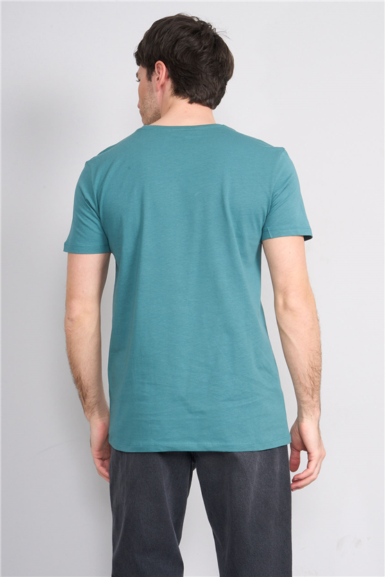 Çetinkaya Mentality 2772 Bisiklet Yaka Slimfit Basic T-shirt Petrol