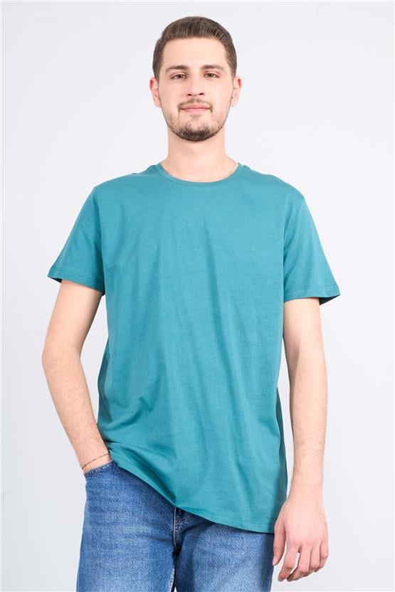 Çetinkaya Mentality 2772 Bisiklet Yaka Penye T-shırt Açık Petrol