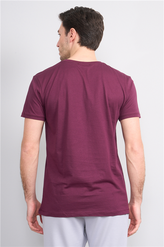 Çetinkaya Mentality 2772 Bisiklet Yaka Slimfit Basic T-shirt Mürdüm