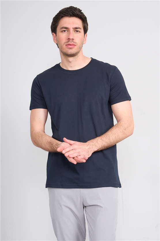 Çetinkaya Mentality 2772 Bisiklet Yaka Slimfit Basic T-shirt Lacivert