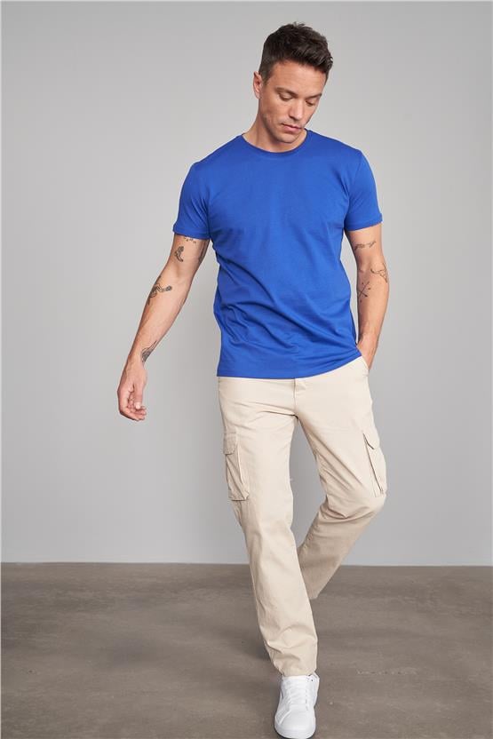 Çetinkaya Mentality 2772 Bisiklet Yaka Penye Slim Fit Açık Saks T-shırt