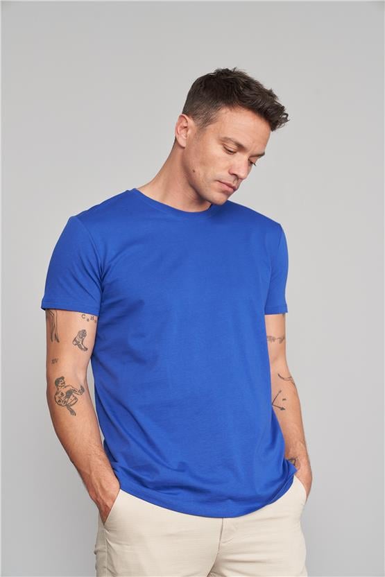 Çetinkaya Mentality 2772 Bisiklet Yaka Penye Slim Fit Açık Saks T-shırt