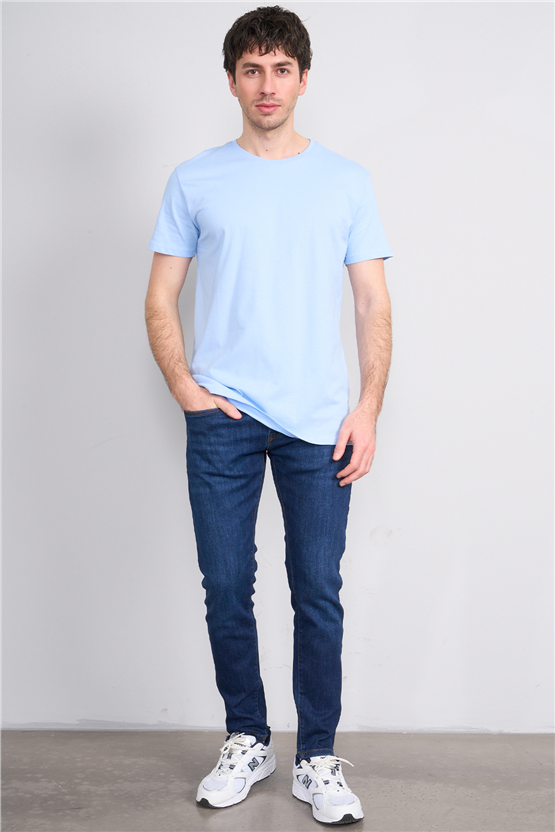 Çetinkaya Mentality 2772 Bisiklet Yaka Slimfit Basic T-shirt Bebe Mavi