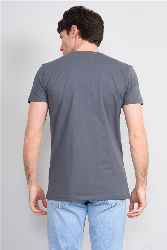 Çetinkaya Mentality 2772 Bisiklet Yaka Slimfit Basic T-shirt Düz Koyu Gri