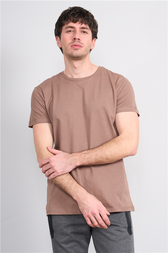 Çetinkaya Mentality 2772 Bisiklet Yaka Slimfit Basic T-shirt Kakao