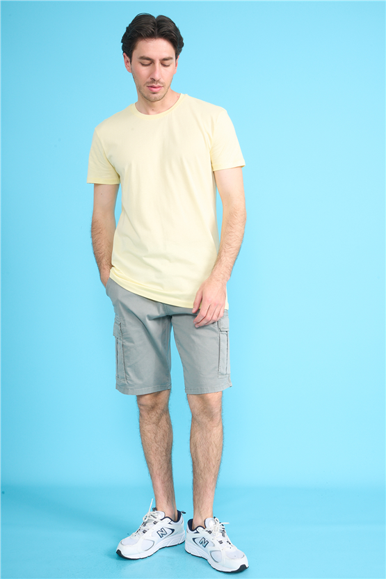 Çetinkaya Mentality 2772 Bisiklet Yaka Slimfit Basic T-shirt Uçuk Sarı