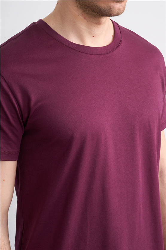 Çetinkaya Mentality 2772 Bisiklet Yaka Slimfit Basic T-shirt Mürdüm