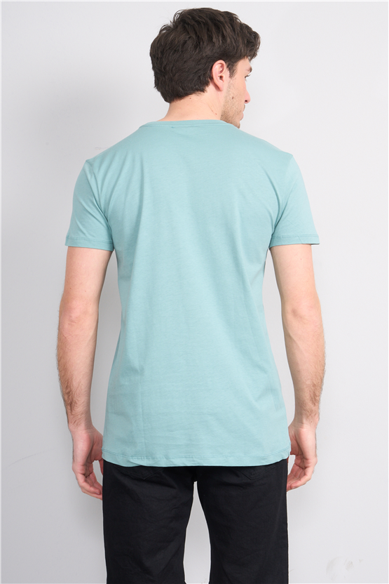 Çetinkaya Mentality 2772 Bisiklet Yaka Slimfit Basic T-shirt Açık Petrol