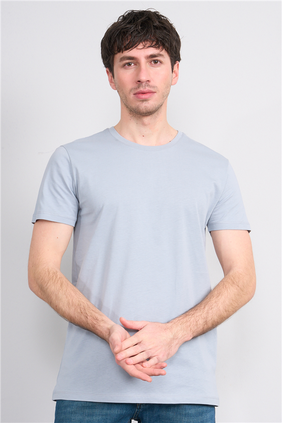 Çetinkaya Mentality 2772 Bisiklet Yaka Slimfit Basic T-shirt Düz Açık Gri