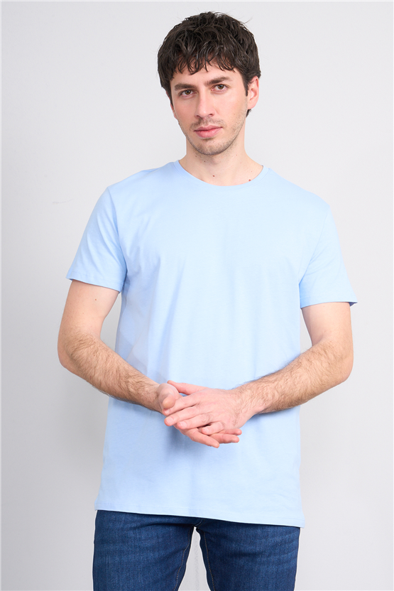 Çetinkaya Mentality 2772 Bisiklet Yaka Slimfit Basic T-shirt Bebe Mavi