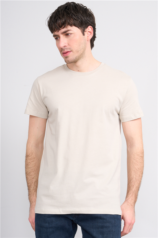 Çetinkaya Mentality 2772 Bisiklet Yaka Slimfit Basic T-shirt Vizon