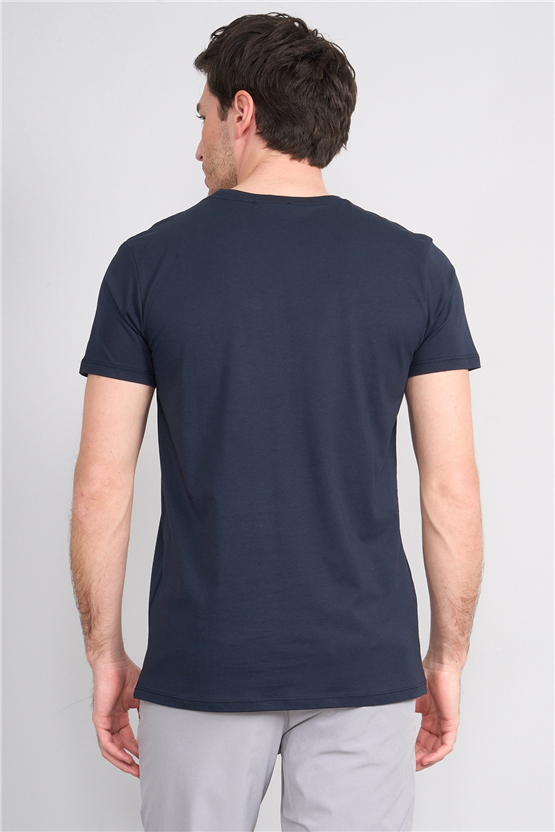 Çetinkaya Mentality 2772 Bisiklet Yaka Slimfit Basic T-shirt Lacivert