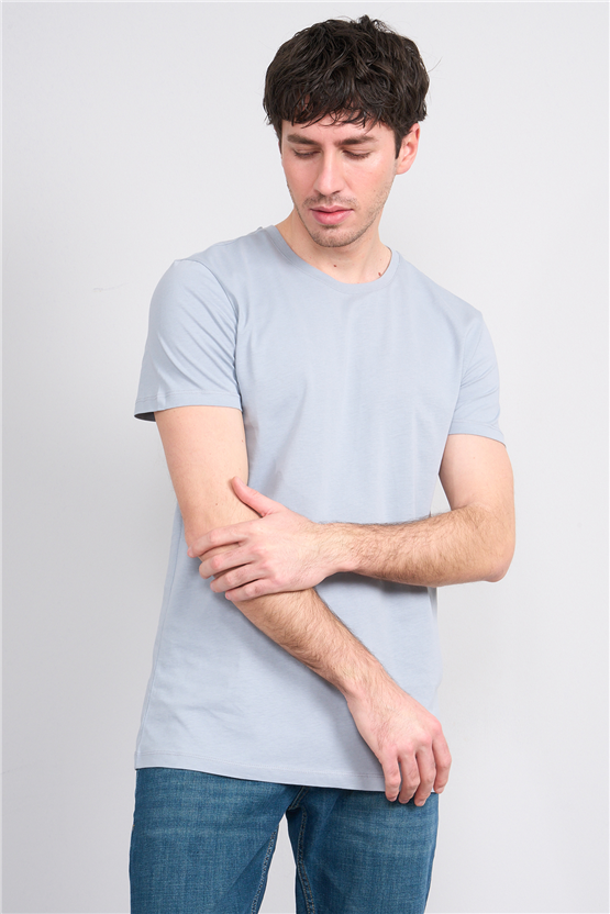 Çetinkaya Mentality 2772 Bisiklet Yaka Slimfit Basic T-shirt Düz Açık Gri