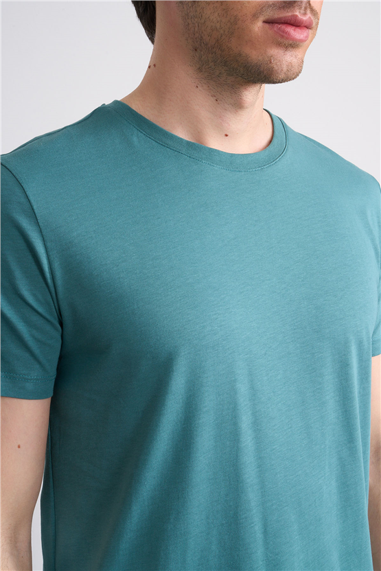 Çetinkaya Mentality 2772 Bisiklet Yaka Slimfit Basic T-shirt Petrol