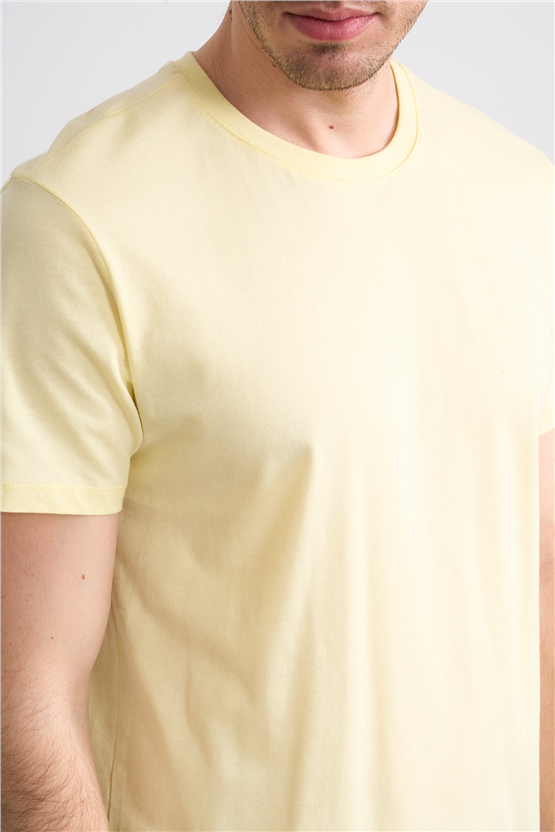 Çetinkaya Mentality 2772 Bisiklet Yaka Slimfit Basic T-shirt Uçuk Sarı