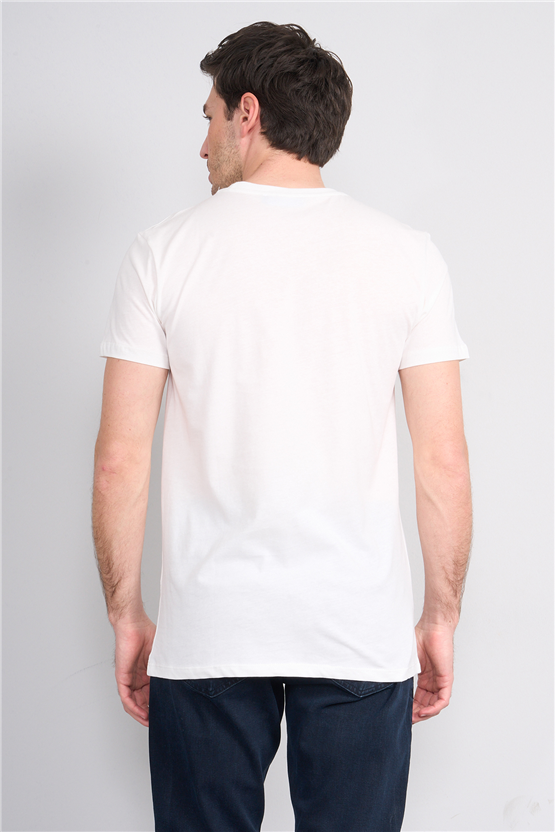 Çetinkaya Mentality 2772 Bisiklet Yaka Slimfit Basic T-shirt Krem