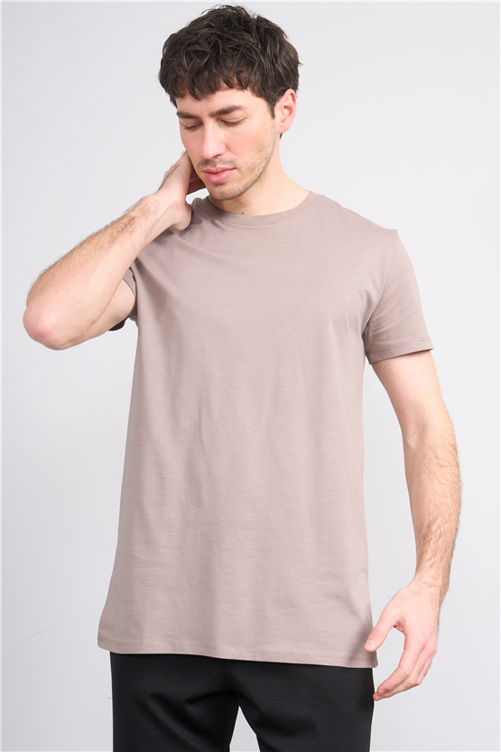 Çetinkaya Mentality 2772 Bisiklet Yaka Slimfit Basic T-shirt Koyu Vizon