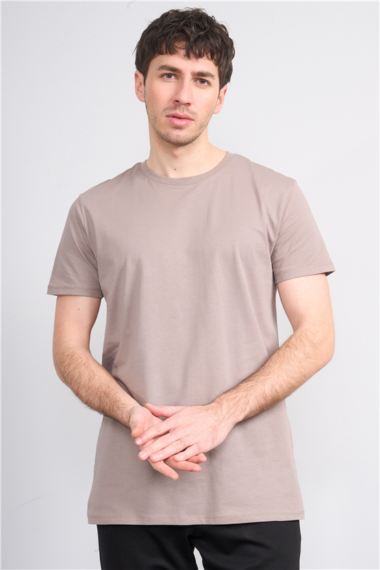 Çetinkaya Mentality 2772 Bisiklet Yaka Slimfit Basic T-shirt Koyu Vizon