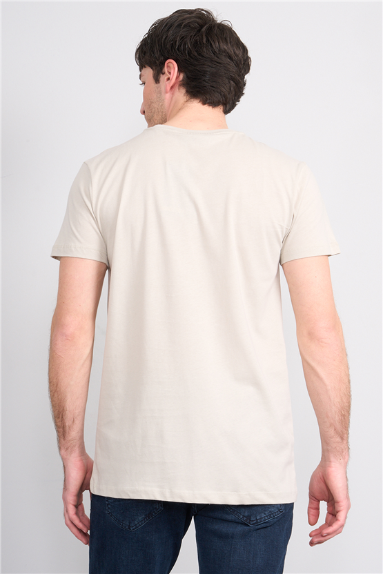 Çetinkaya Mentality 2772 Bisiklet Yaka Slimfit Basic T-shirt Vizon
