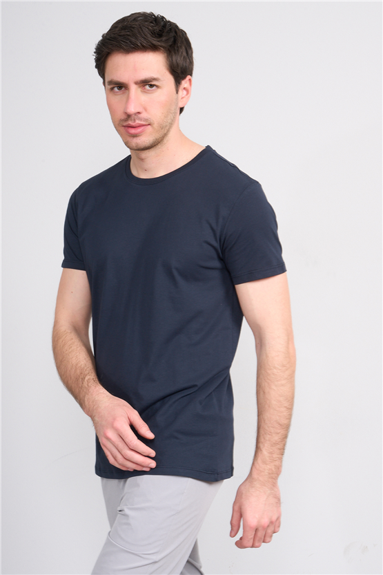 Çetinkaya Mentality 2772 Bisiklet Yaka Slimfit Basic T-shirt Lacivert