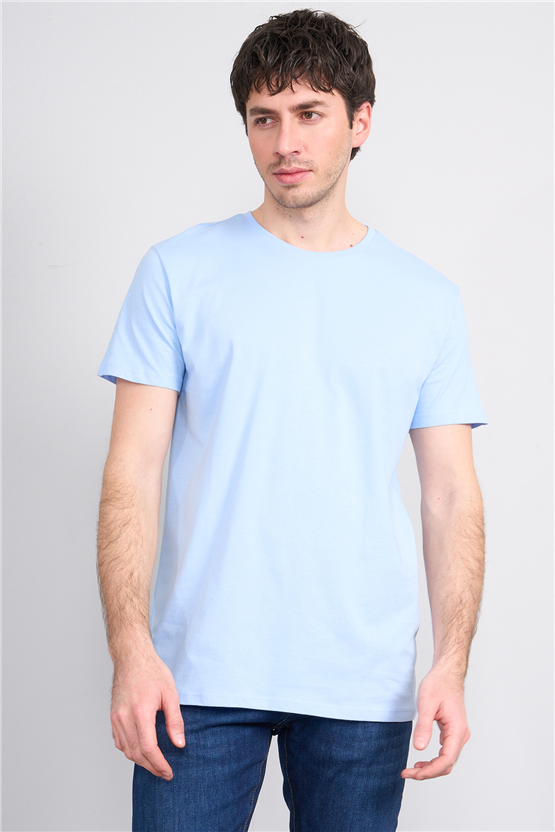 Çetinkaya Mentality 2772 Bisiklet Yaka Slimfit Basic T-shirt Bebe Mavi
