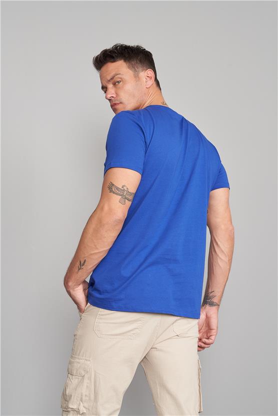 Çetinkaya Mentality 2772 Bisiklet Yaka Penye Slim Fit Açık Saks T-shırt