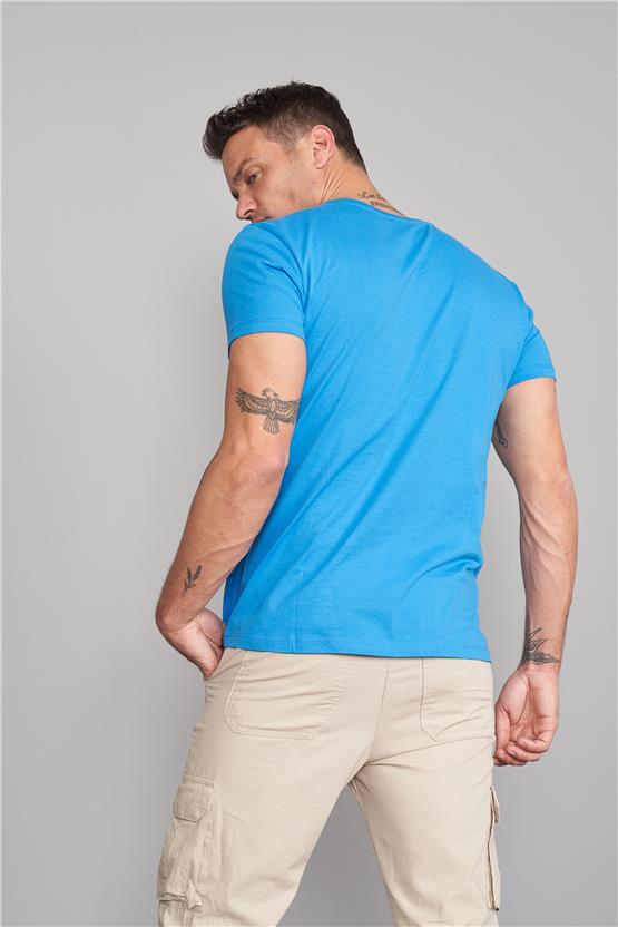 Çetinkaya Mentality 2772 Erkek Bisiklet Yaka Basic T-Shirt Kobalt